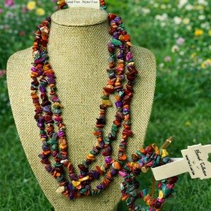 Multicolor Gemstone Necklace and Bracelet Set
